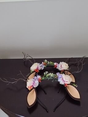 Bundle of 2 Floral Deer Antler Headband with Pastel Flowers